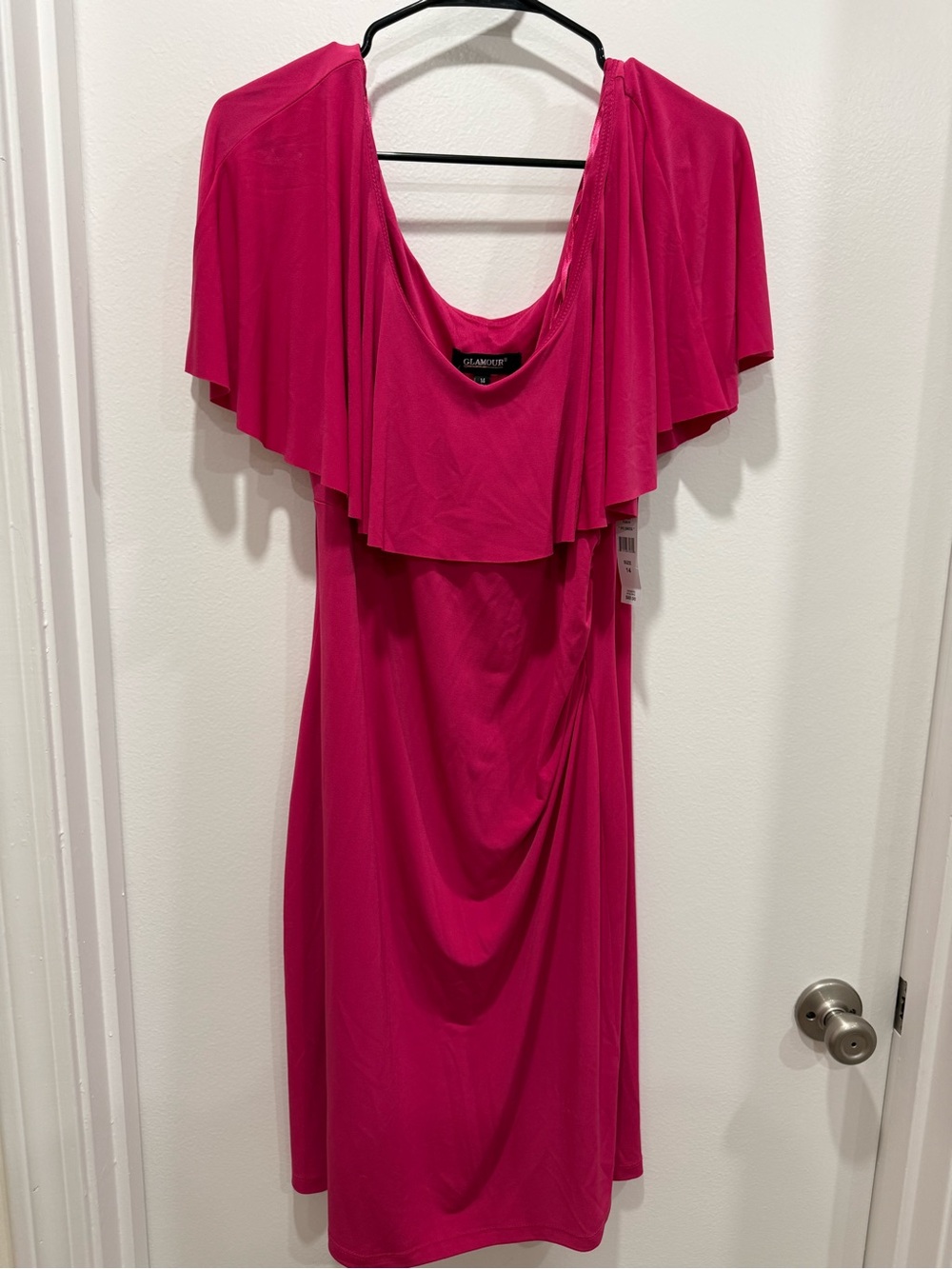 Glamour Women’s Hot Pink Draped Ruffle Midi Dress